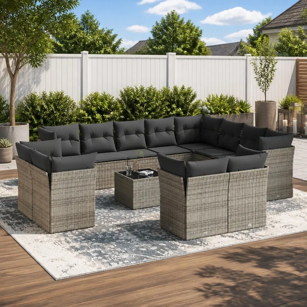 13 Piece Garden Sofa Set Grey Poly Rattan