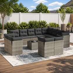 High-Quality 13 Piece Garden Sofa Set Grey Poly Rattan