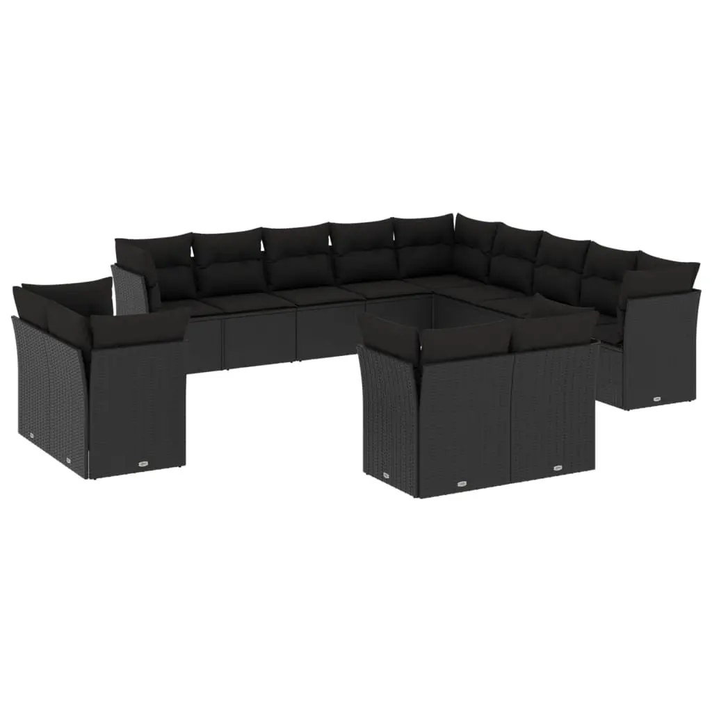 Modular 13-Piece Black Poly Rattan Garden Sofa Set