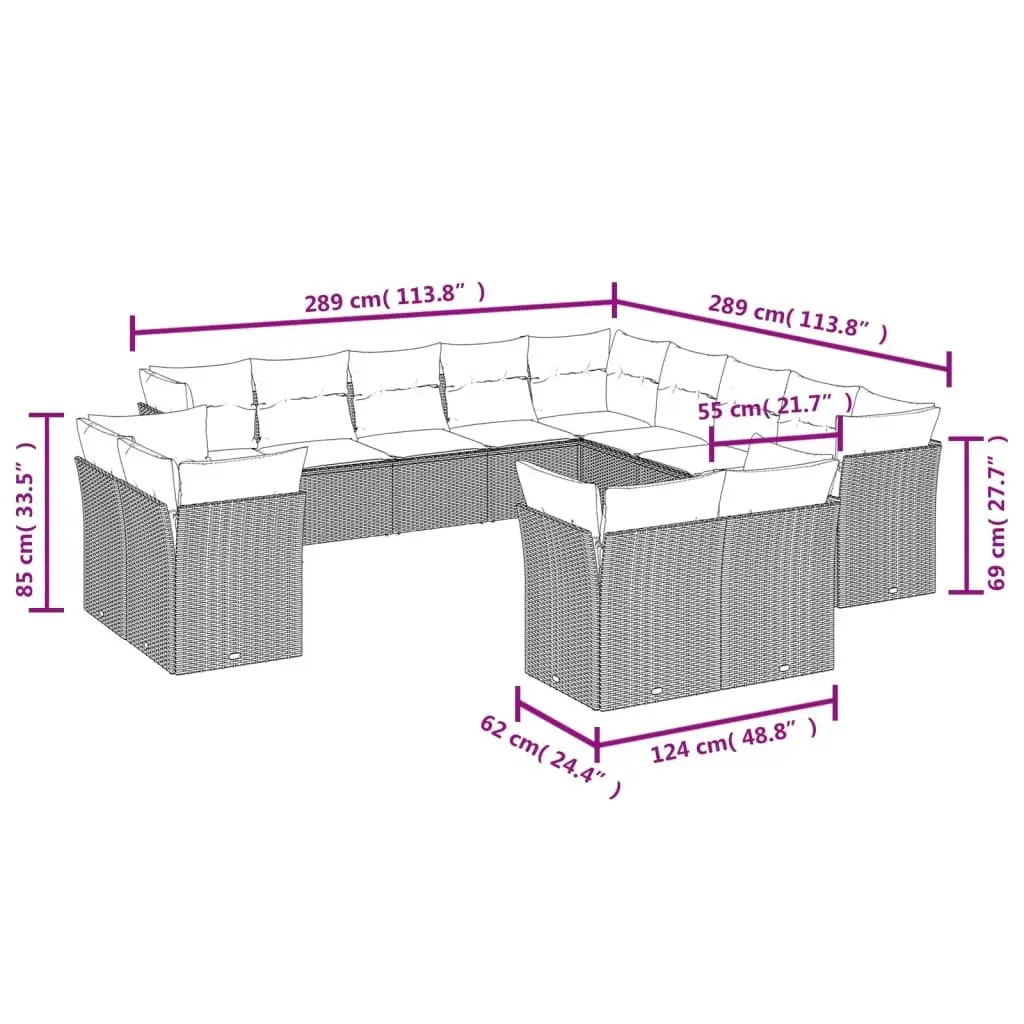 Modular 13-Piece Black Poly Rattan Garden Sofa Set