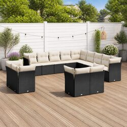 Black Poly Rattan 13-Piece Outdoor Garden Sofa Set