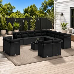 Black Poly Rattan 14 Piece Garden Sofa Set for Outdoors