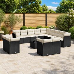 Black Poly Rattan 14-Piece Garden Sofa Set for Outdoors