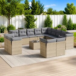 Beige Modular Garden Sofa Set 14 Pieces Outdoor Furniture