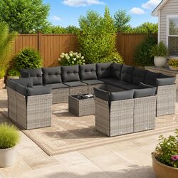 14 Piece Grey Poly Rattan Garden Sofa Set for Outdoors