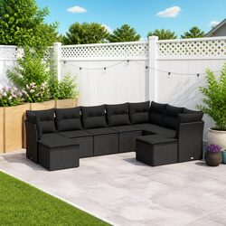 9 Piece Black Poly Rattan Garden Sofa Set for Outdoor Spaces