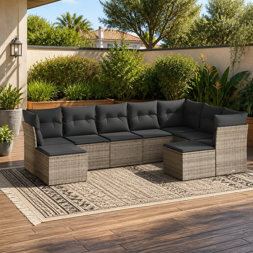 9-Piece Grey Modular Outdoor Sofa Set
