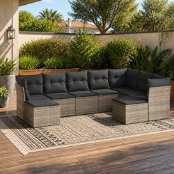 Premium 9-Piece Grey Modular Outdoor Sofa Set