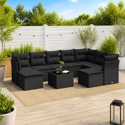 10 Piece Modular Garden Sofa Set in Black Poly Rattan