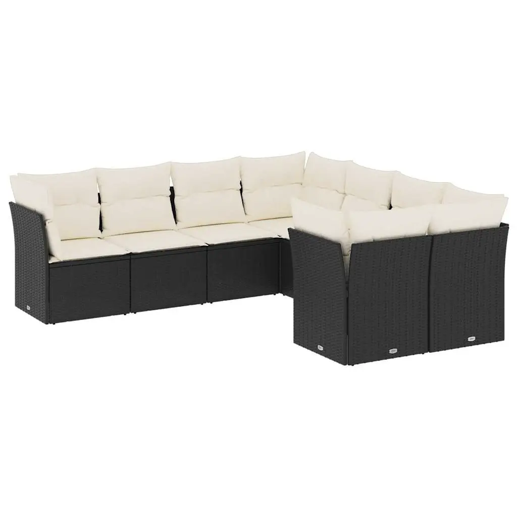 8 Piece Modular Black Poly Rattan Garden Sofa Set