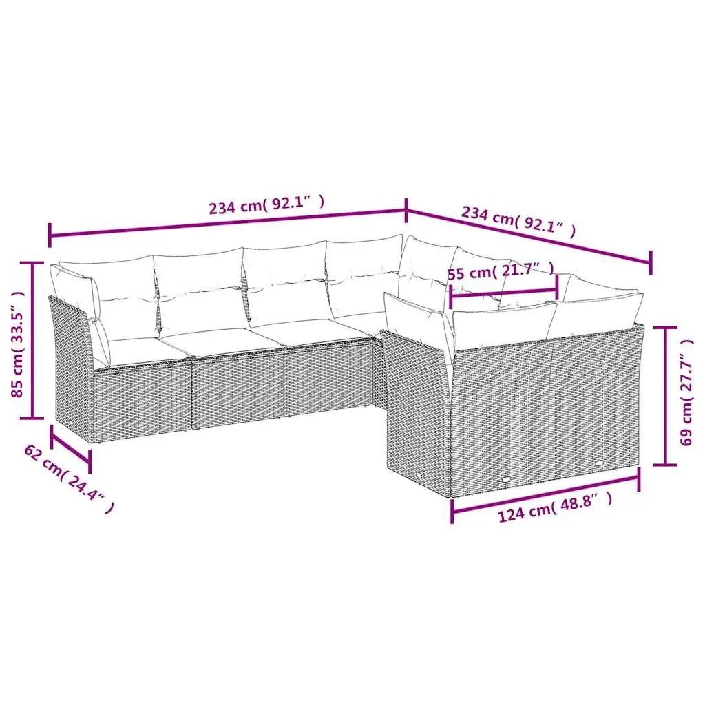8 Piece Modular Black Poly Rattan Garden Sofa Set
