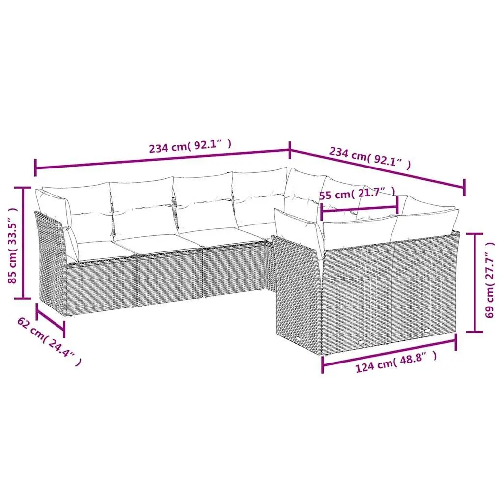 Beige Poly Rattan 8 Piece Modular Outdoor Sofa Set