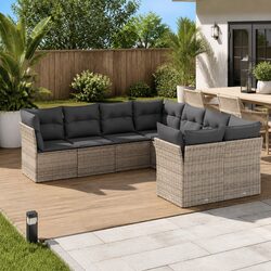 8 Piece Grey Poly Rattan Garden Sofa Set for Outdoor