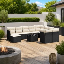 Premium 11-Piece Black Poly Rattan Garden Sofa Set
