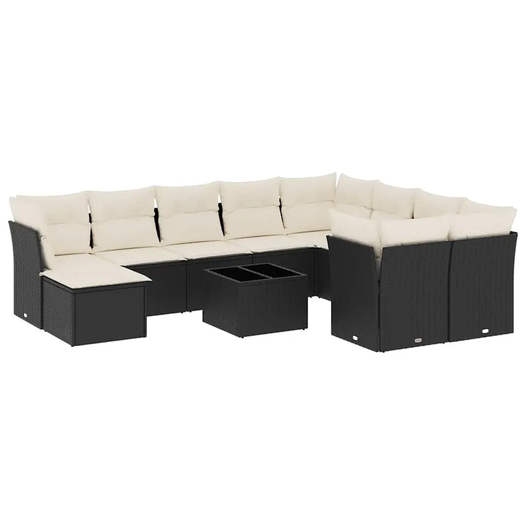11-Piece Black Poly Rattan Garden Sofa Set