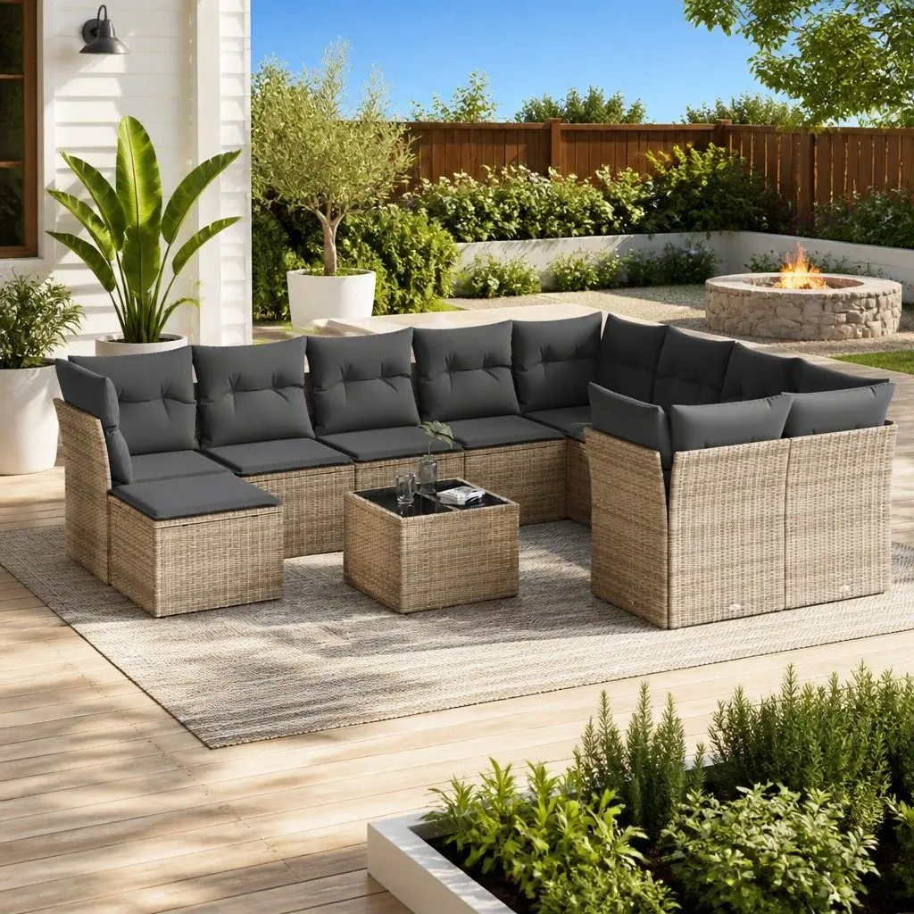 11 Piece Grey Poly Rattan Garden Sofa Set