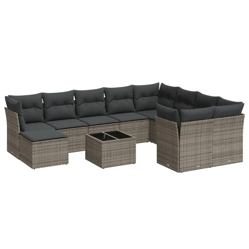 11 Piece Grey Poly Rattan Garden Sofa Set