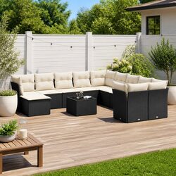 Modular 12-Piece Black Poly Rattan Garden Sofa Set