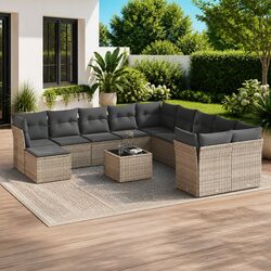 12-Piece Outdoor Garden Sofa Set in Grey PE Rattan
