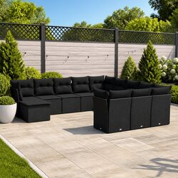 12-Piece Modular Outdoor Sofa Set in Black Poly Rattan
