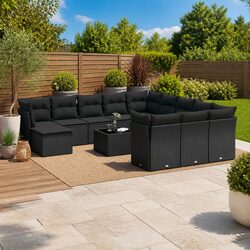 Premium 13 Piece Black Poly Rattan Garden Sofa Set