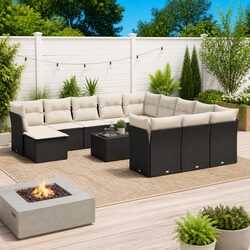 Premium 13-Piece Black Rattan Garden Sofa Set with Cushions