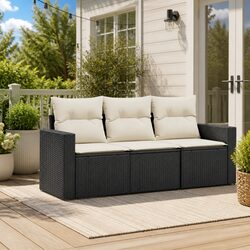 3-Piece Black Poly Rattan Garden Sofa Set