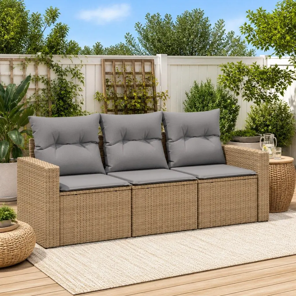 3 Piece Outdoor Sectional Sofa Set PE Rattan Beige