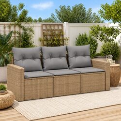 Beige 3 Piece Outdoor Sectional Sofa Set with Cushions