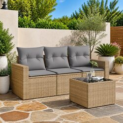Beige Outdoor Sectional Patio Furniture Set with Cushions