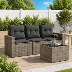 Premium 4 Piece Garden Sofa Set in Grey Poly Rattan