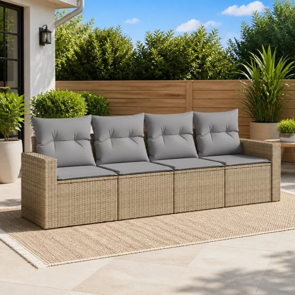 4 Piece Beige Outdoor Garden Sofa Set