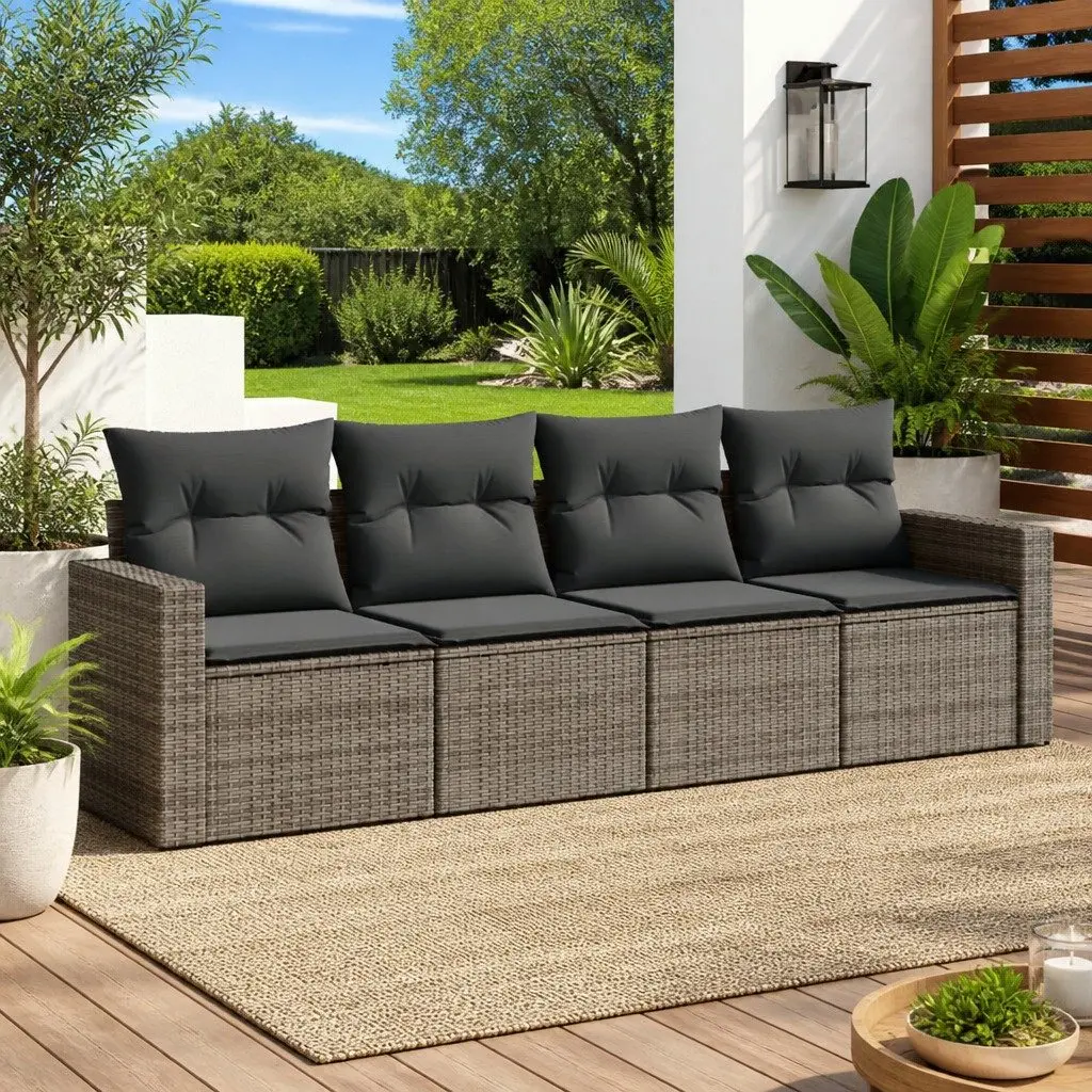 4 Piece Grey Garden Sofa Set with Cushions