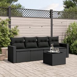 Black Poly Rattan 5 Piece Outdoor Sectional Sofa Set