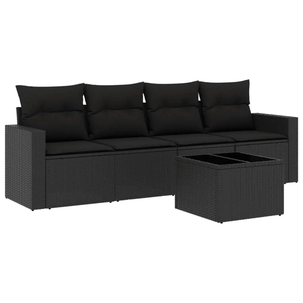 5 Piece Outdoor Sectional Sofa Set PE Rattan Black Modular Garden Furniture
