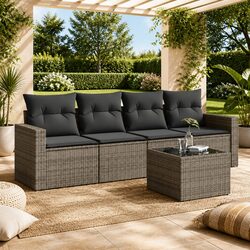 Durable 5 Piece Garden Sofa Set with Storage Cushions