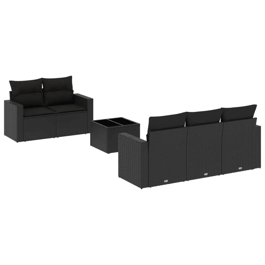 6 Piece Outdoor Garden Sofa Set PE Rattan Black Modular Sectional Patio Furniture