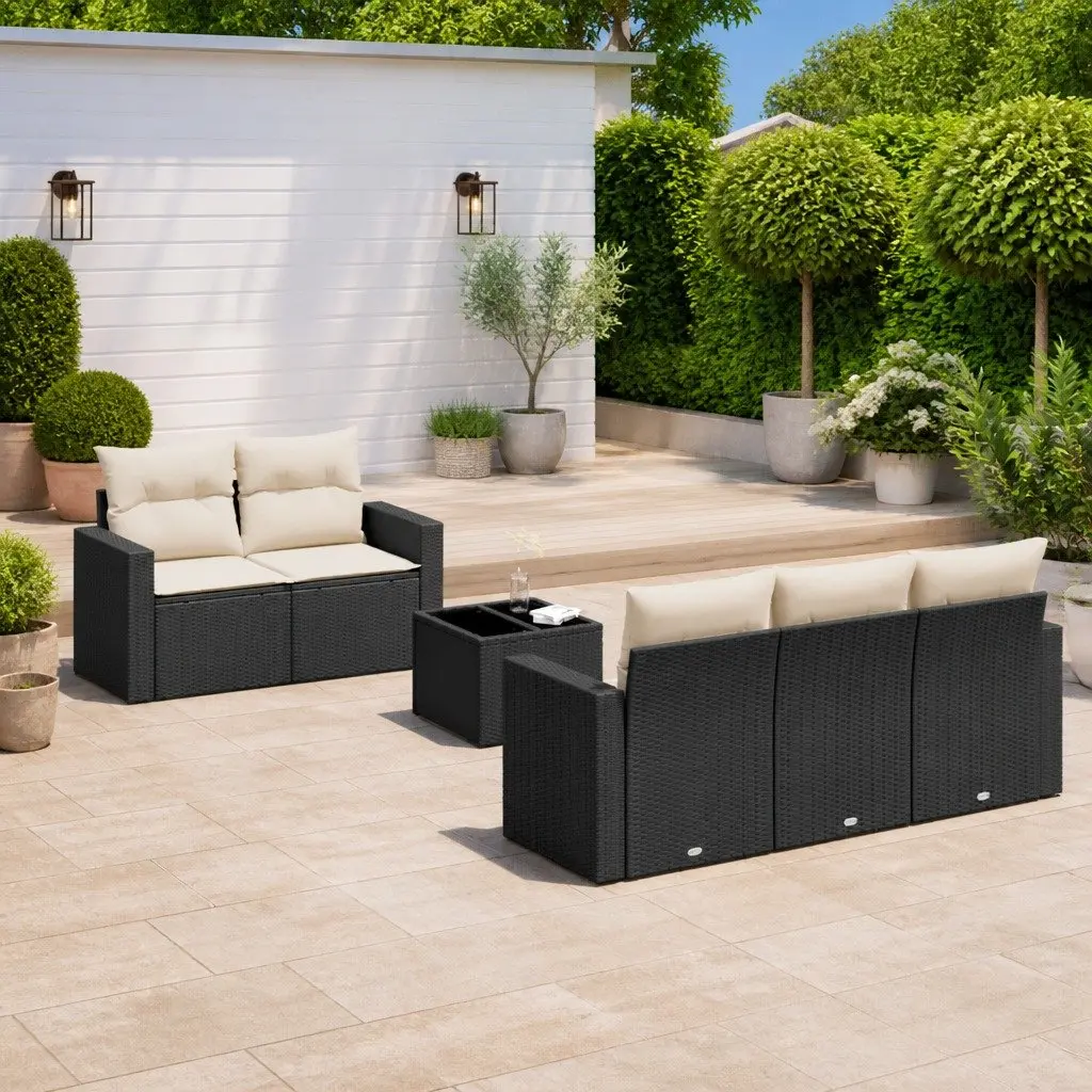 6-Piece Black Rattan Outdoor Sectional Sofa Set