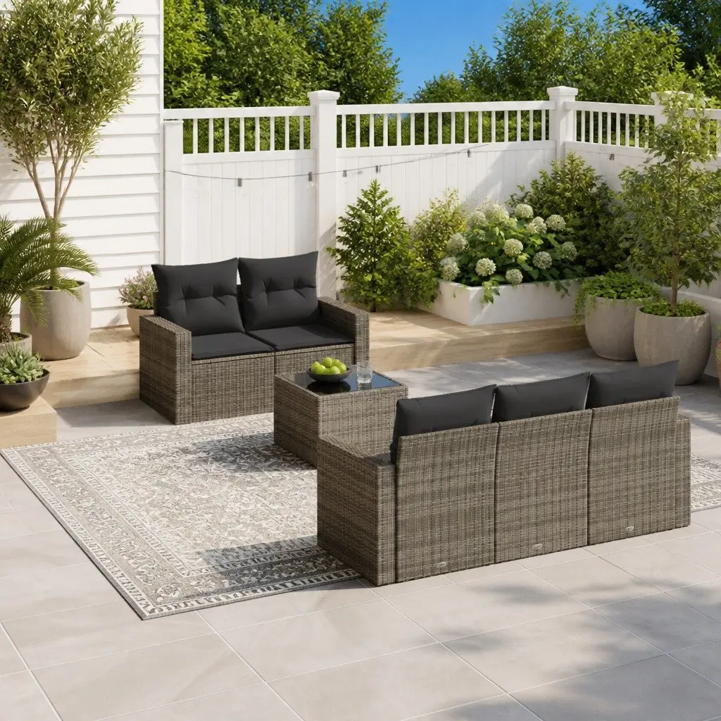 Garden Sofa Set PE Rattan Modular Sectional Grey 6 Piece Outdoor with Cushions and Storage