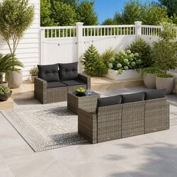 Premium 6 Piece Garden Sofa Set with Cushions and Storage