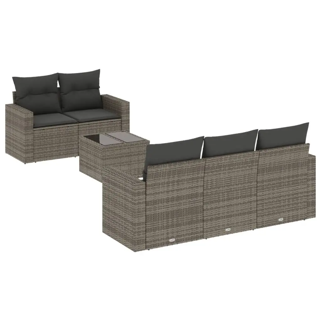 Garden Sofa Set PE Rattan Modular Sectional Grey 6 Piece Outdoor with Cushions and Storage