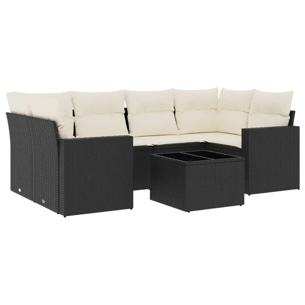 7-Piece Black Poly Rattan Outdoor Sectional Sofa Set