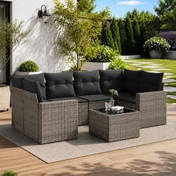 Stylish Grey 7 Piece Outdoor Sofa Set with Storage