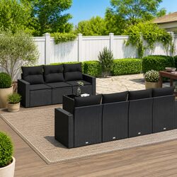 8 Piece Black Poly Rattan Sectional Sofa Set for Outdoors