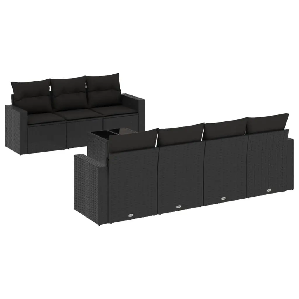8 Piece Outdoor Sectional Sofa Set PE Rattan Black Garden Furniture