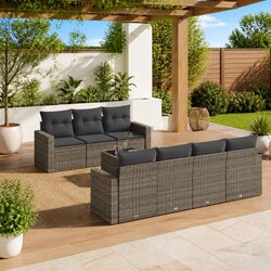 Durable 8 Piece Grey Poly Rattan Garden Sofa Set