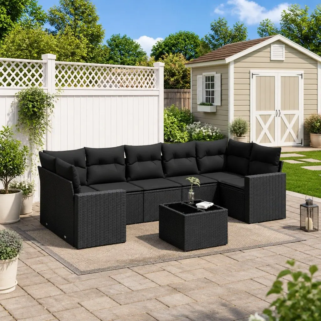 Outdoor Sectional Sofa Set PE Rattan 8 Piece Black Garden Furniture