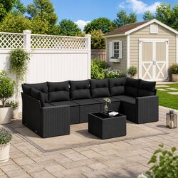 Premium 8-Piece Black Poly Rattan Outdoor Sofa Set