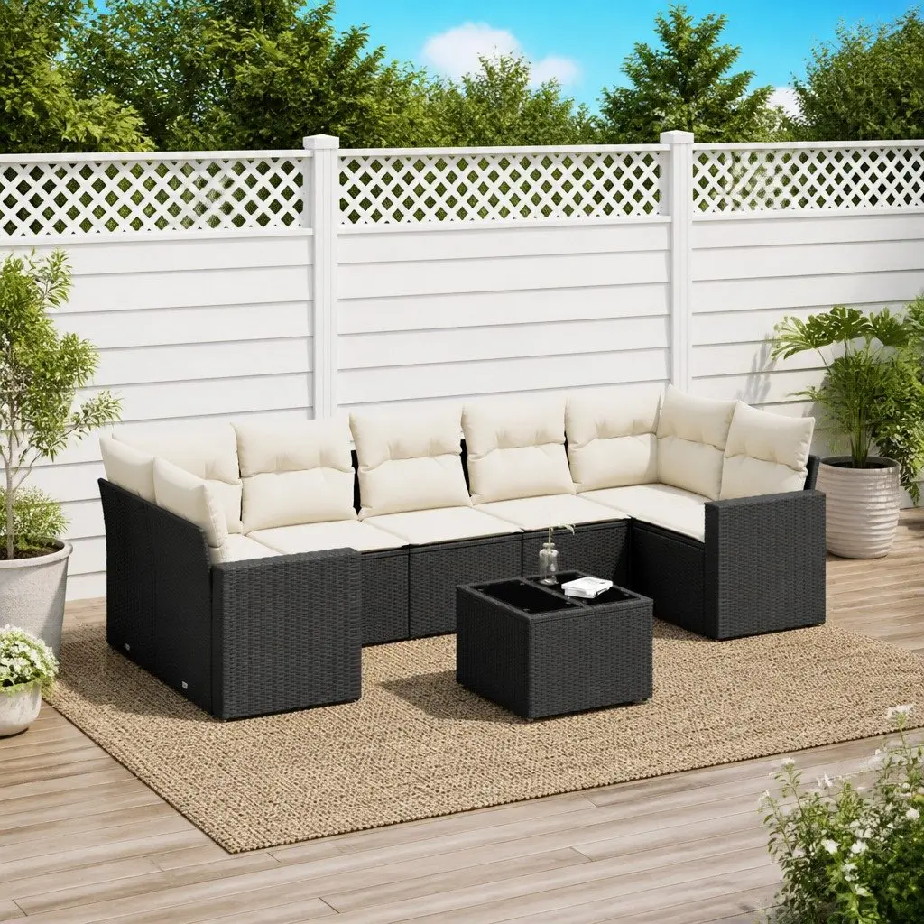 Black Poly Rattan 8 Piece Outdoor Sofa Set