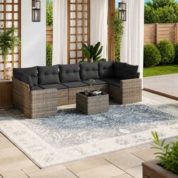 8-Piece Grey Poly Rattan Outdoor Sectional Sofa Set